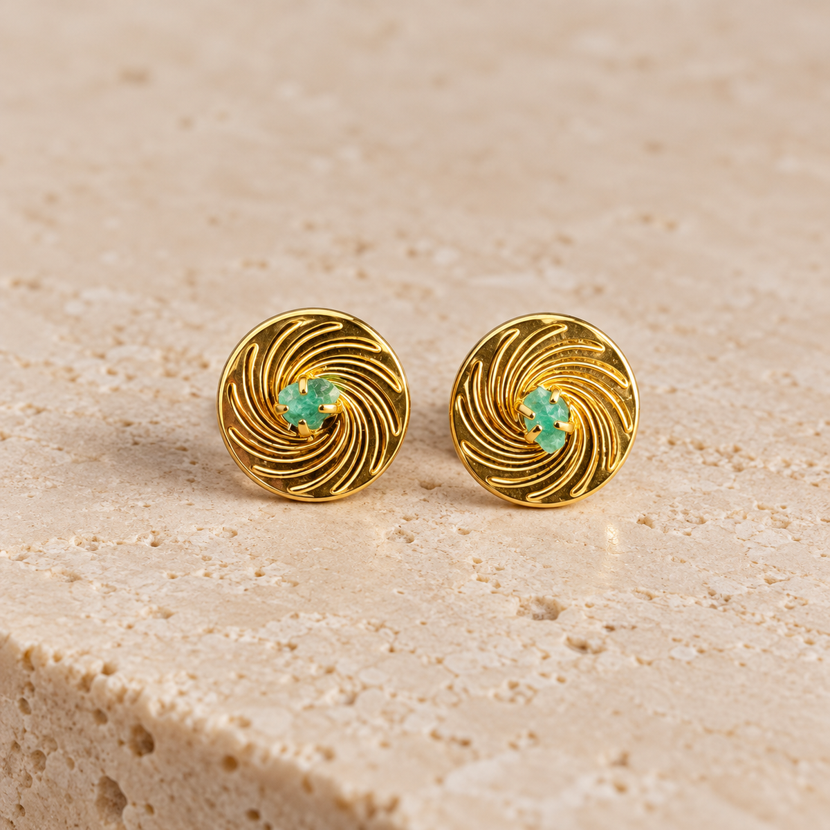 Raw Emerald  Spiral Swirl Earrings | Gold-Plated Bronze | Bellalu