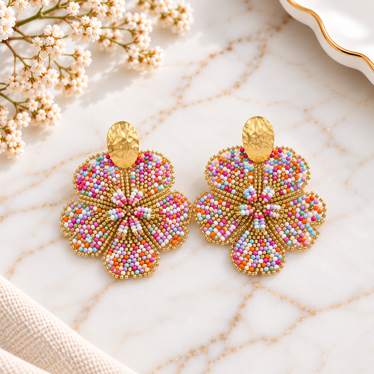 Corazón Earrings | Handmade Miyuki Beaded Statement Earrings | Bellalu Jewelry