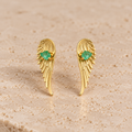 Raw Emerald Angel Wings Stud Earrings | Gold-Plated Bronze | Bellalu