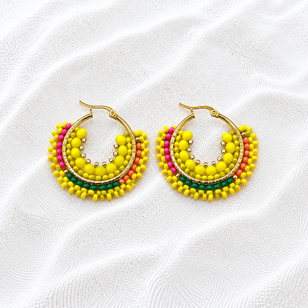 Aviv Earrings | Handmade Miyuki Beaded Hoops | Bellalu Jewelry